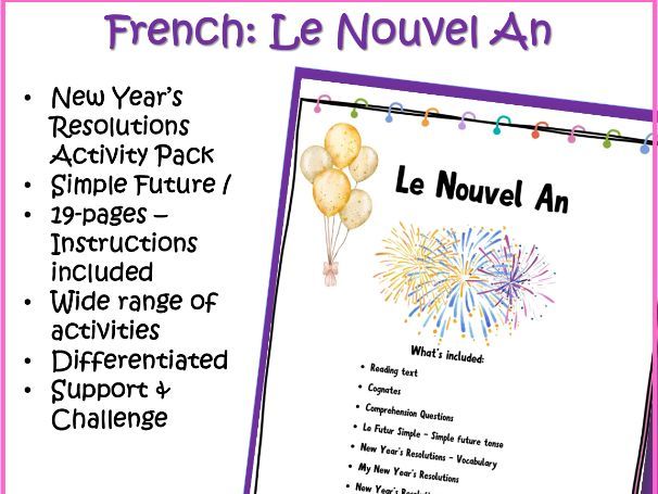French New Year’s Activity Pack – Reading, Writing & Speaking | Le Futur Simple | All Curricula