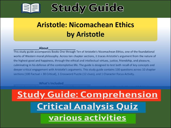 Aristotle: Nicomachean Ethics by Aristotle, study guide & Activities