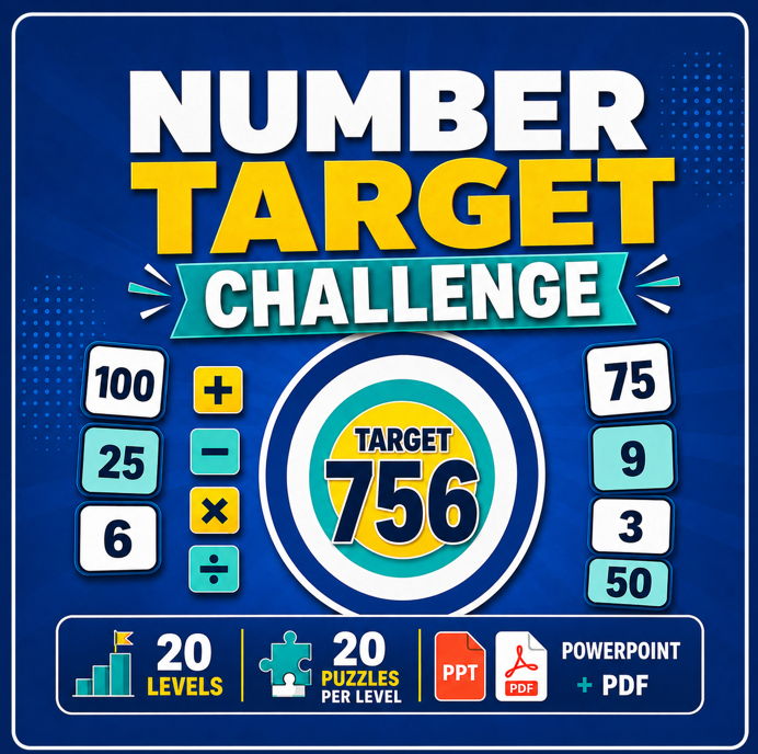 Number Target Challenge Complete Bundle | 20 Levels | 400 Puzzles | PowerPoint & PDF