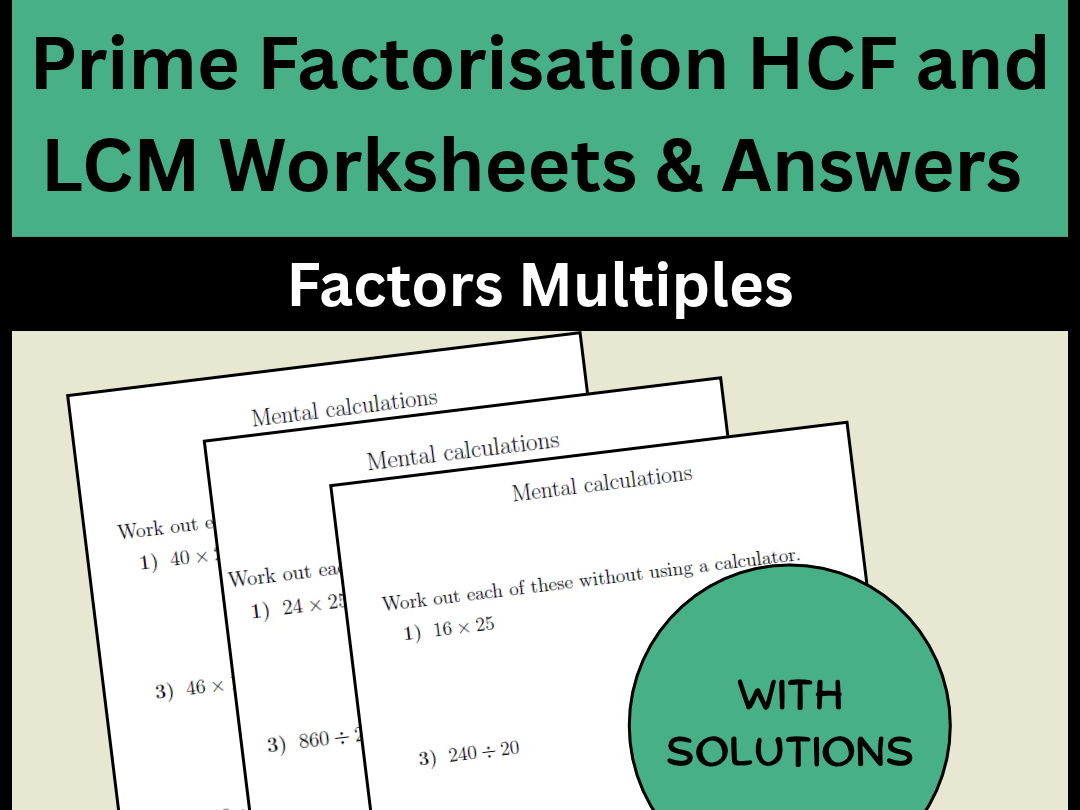 Prime Factorisation HCF and LCM Worksheets & Answers | Factors Multiples