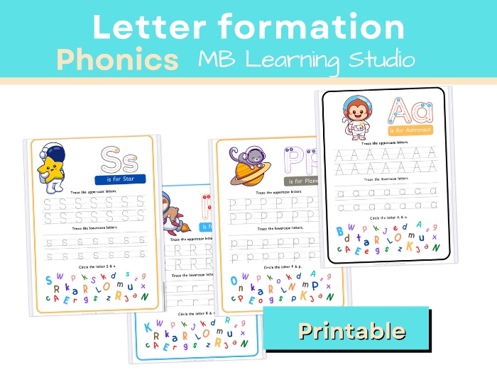 Space-Themed Letter Formation Worksheet – Handwriting Practice for EYFS, KS1, Pre-K to 1st Grade