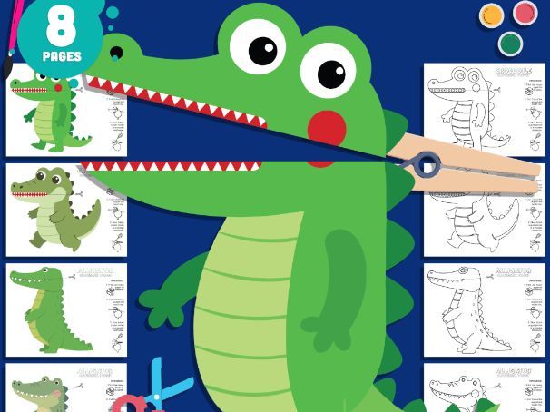 Crocodile and Alligator Clothespin Puppets, Printable Animal Craft