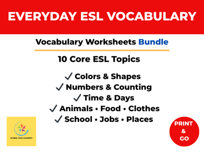 ESL Vocabulary Worksheets Bundle – 10 Ready-to-Teach Units for Beginner & Elementary Learners