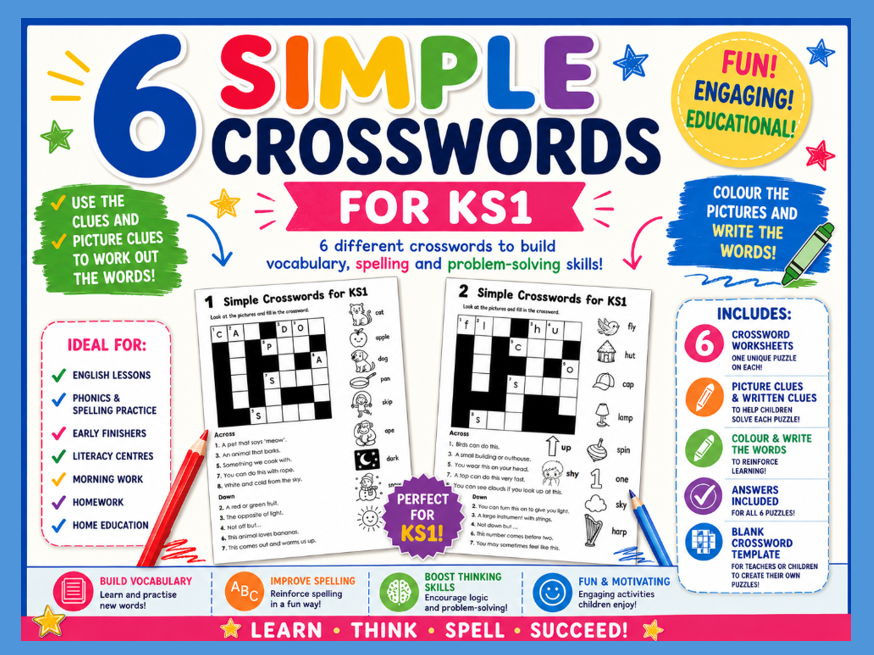 6 Simple Crosswords for KS1