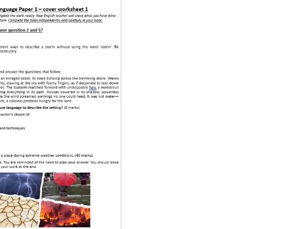 Cover lessons / worksheets GCSE English Language Paper 1 x 3