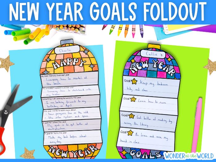 New Year disco ball goal setting writing craft activity
