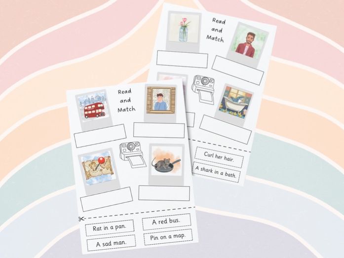 Phonics - Caption & Sentence Cut, Read  and Match Phase 2 & 3