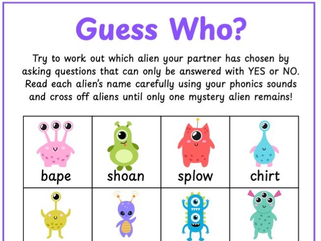 Phonics Alien Word Guess Who?