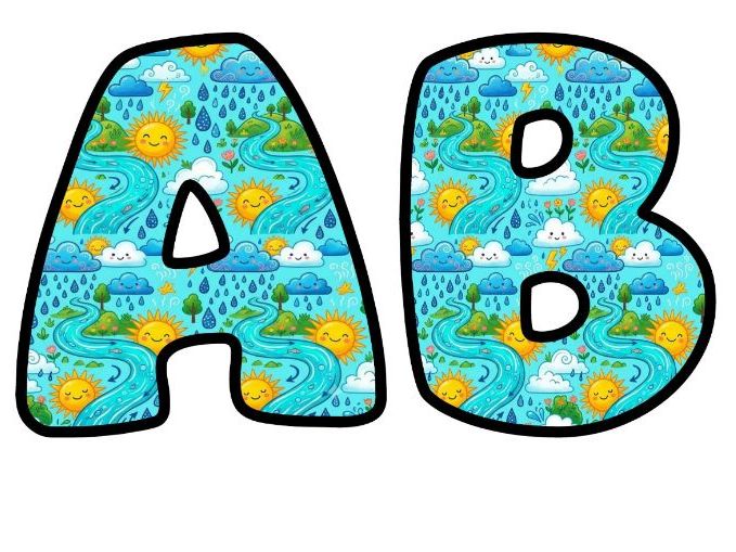 Rivers Rain and Sunshine Bubble Letters | Geography Topic Bulletin Board Letters