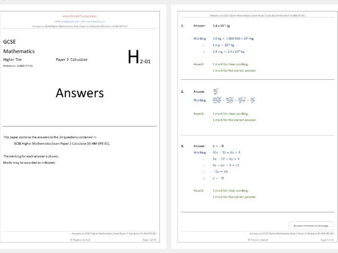 Answers and Mark Scheme for [G-HM-EP2-01]