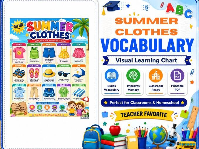 Teach Summer Clothes Vocabulary the Smart Way | Large Classroom Vocabulary Chart