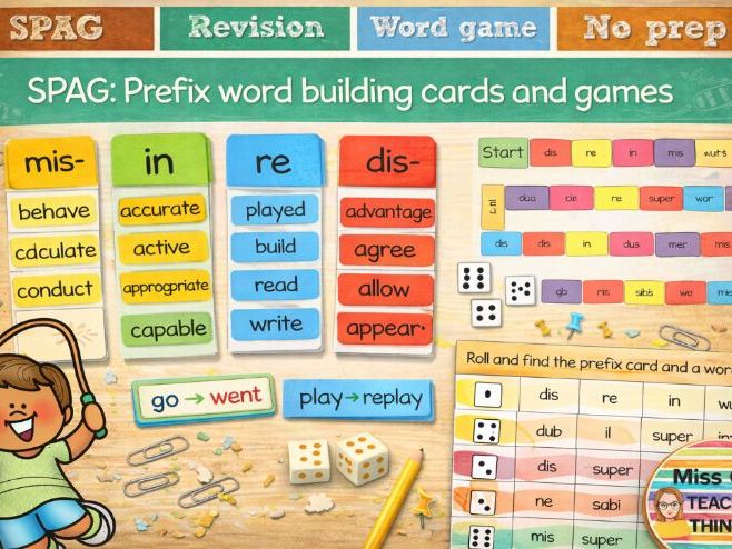 Year 3 and Year 4 (KS2) SPAG: Prefix and word matching card activity and games
