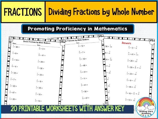Dividing Fractions with Whole Numbers – 20 Printable Worksheets | Math Practice Activities