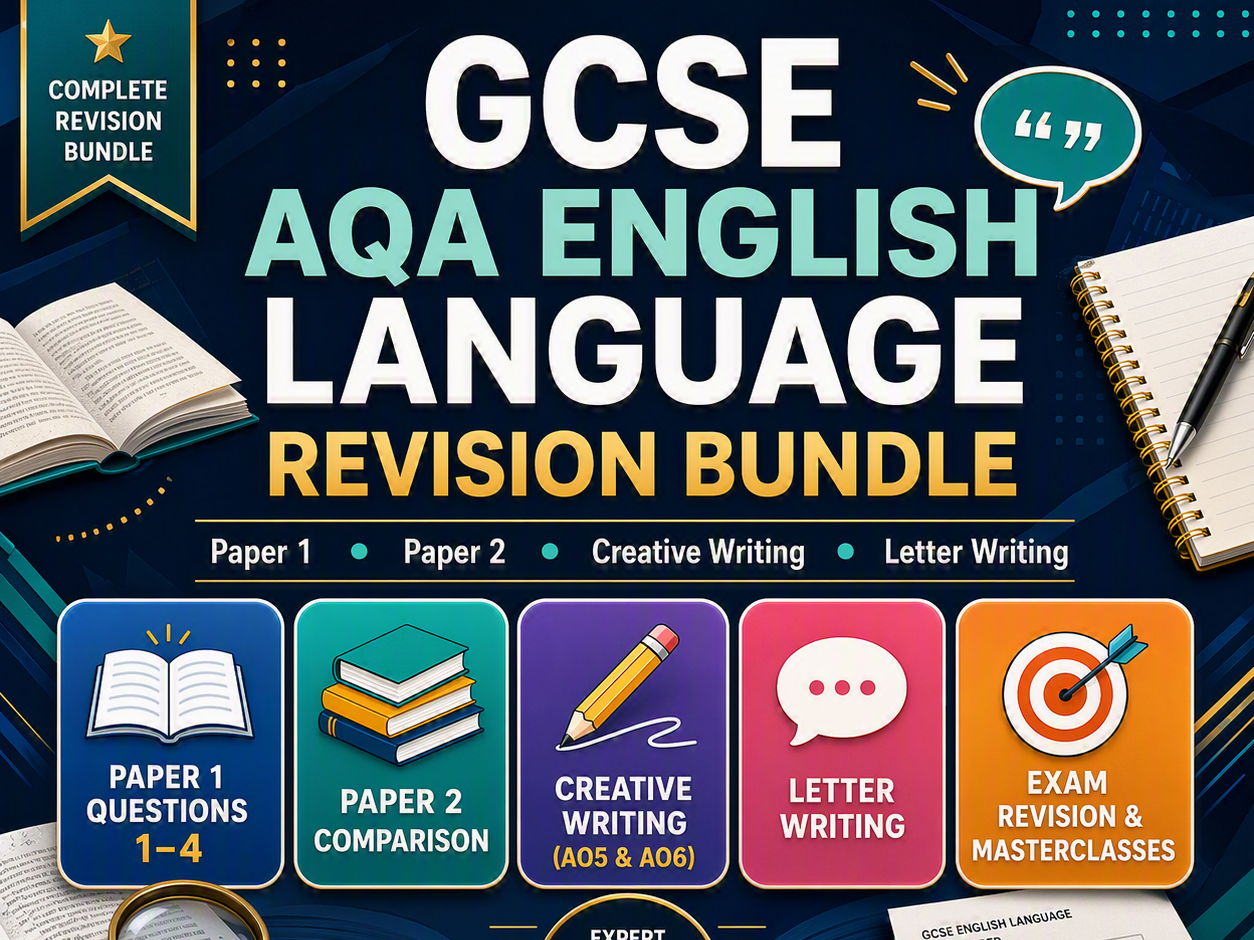 GCSE AQA English Language Revision Mega Bundle 2026 – 2027 Paper 1 & Paper 2 Creative Writing, Letter Writing & Exam Masterclass (Printable)