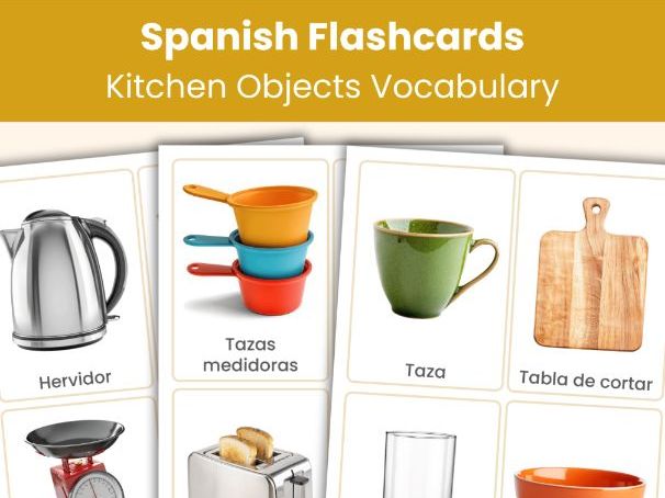 Spanish Kitchen Objects Flashcards | Real Photo Vocabulary Cards | Printable Learning Resource