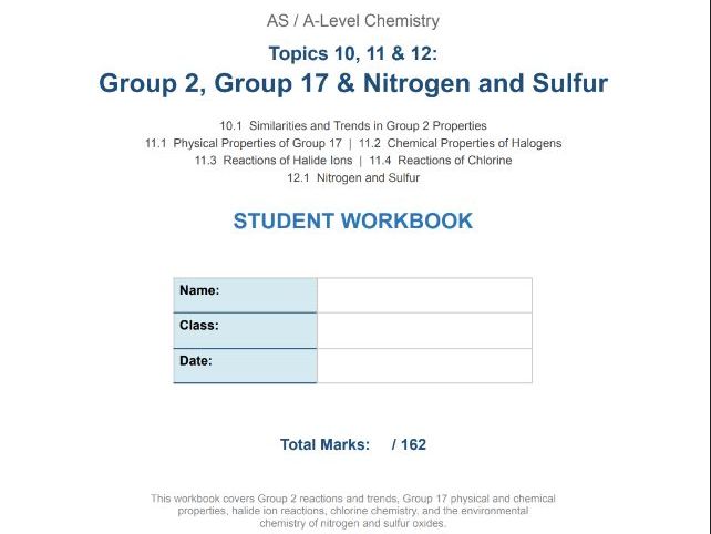 CAIE AS Chemistry Topics 10 11&12 Group2 Group17 Nitrogen Student Workbook 2025-2027 Syllabus