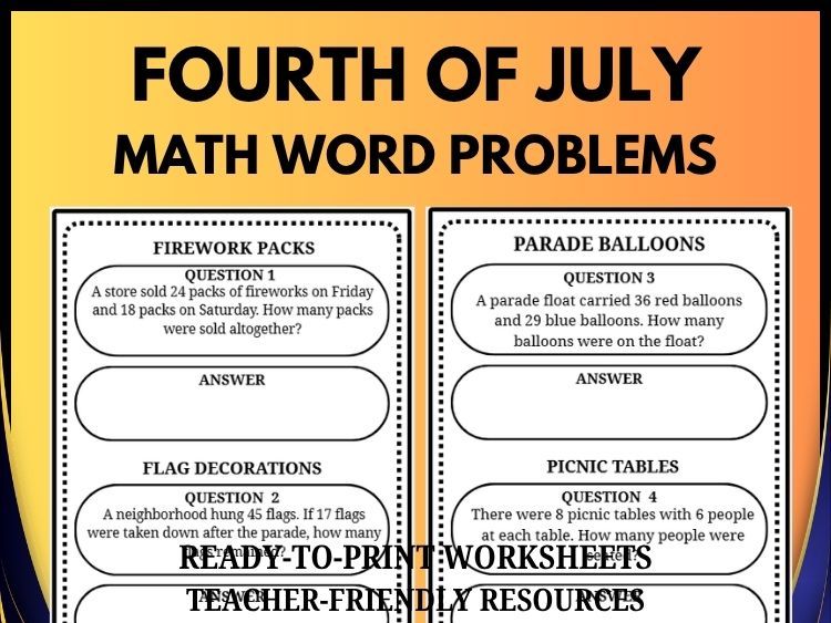 Ultimate Fourth of July Math Word Problems Pack – 40 Problems with Answer Key
