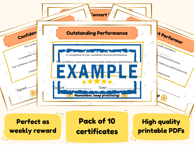 Music Performance Certificates: 10 Certificates for Concerts & Performances (Printable)