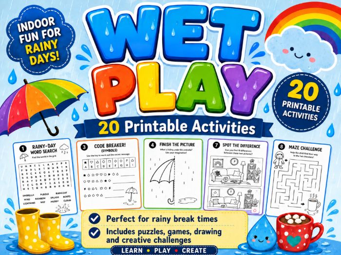 Wet Play Activity Pack | 20 Printable Rainy Day Activities