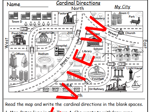 Geography: Map Skill Cardinal Directions Worksheets: