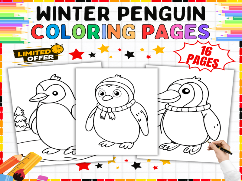 Winter Penguin Colouring Pages | 16 Arctic Animal Worksheets | Seasonal Art Activities