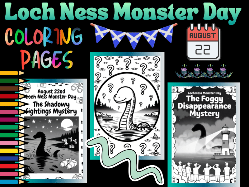 Loch Ness Monster Day Coloring Pages | Mystery Nessie Printables for Kids