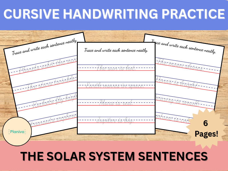 Cursive Handwriting – The Solar System Sentences | KS2 Science Writing Practice
