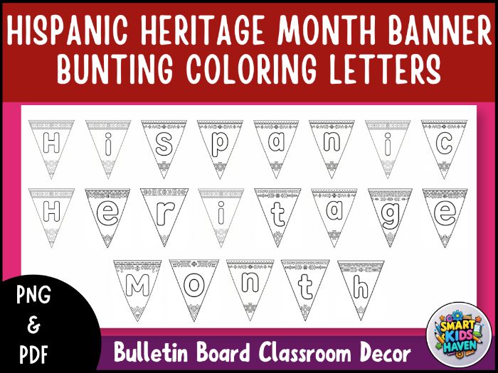 Hispanic Heritage Month Banner Bunting Letters Coloring Bulletin Board Classroom