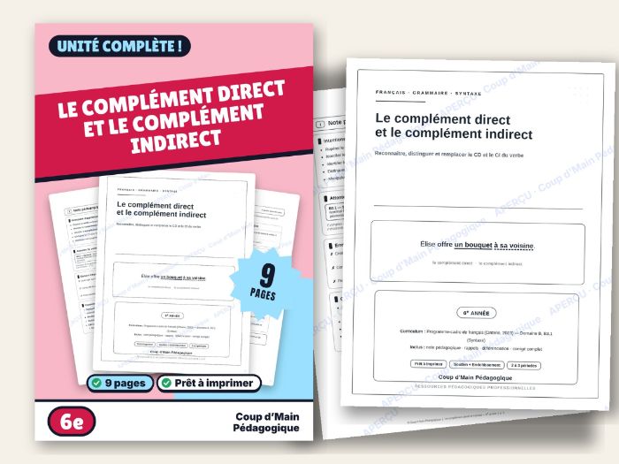 French Grammar Direct & Indirect Objects Grade 6 | Complément direct et indirect