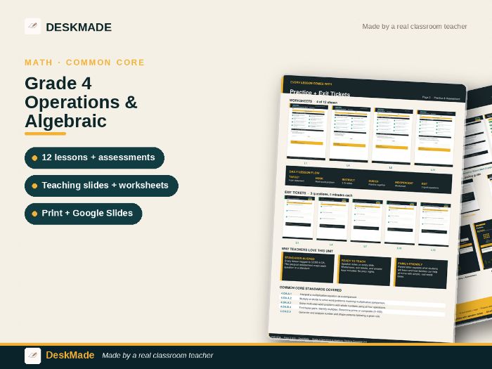 Grade 4 Operations & Algebraic Thinking Complete Unit | 12 Lessons | 4.OA