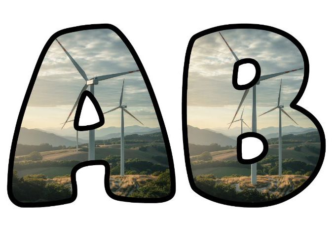 Wind Turbines Renewable Classroom Display Lettering Set | Upper & Lowercase Letters, 0-9 and Signs