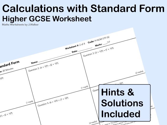 GCSE Maths Worksheet: Calculations with Standard Form - Higher Tier