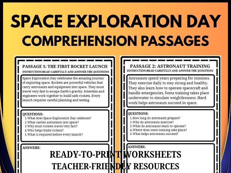 Space Exploration Day Reading Comprehension | 20 Passages, 100 Questions & Answer Key