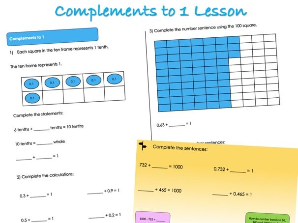 Year 5 Decimals - Complements to 1 Lesson