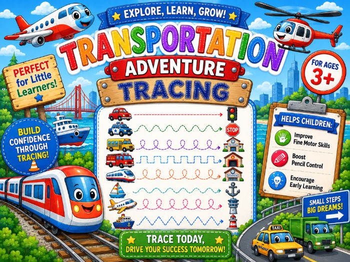Transportation Tracing Worksheets | Fine Motor & Pre-Writing Activities | Preschool–Grade 1