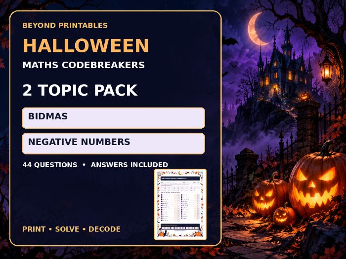 Halloween Maths Codebreaker Pack | Order of Operations and Negative Numbers