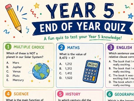 Year 5 End of Year Quiz – Fun Classroom Review Worksheet