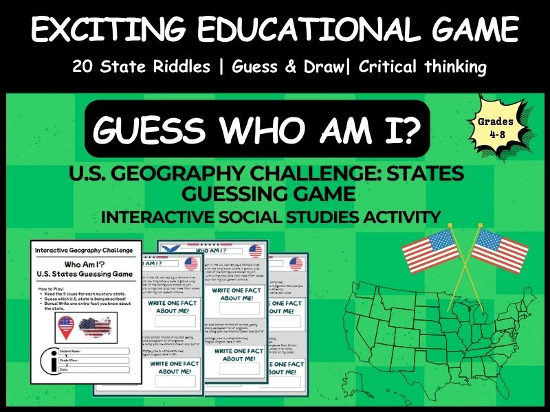 U.S. Geography Challenge: "Who Am I?" States Guessing Game | Interactive Social Studies Activity
