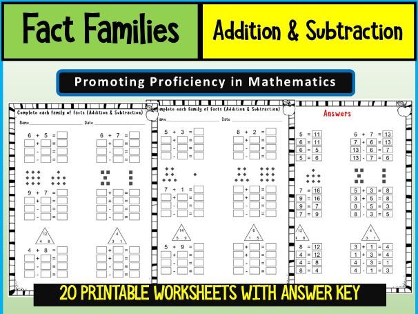 Fact Families – Addition & Subtraction Worksheets Math Problems