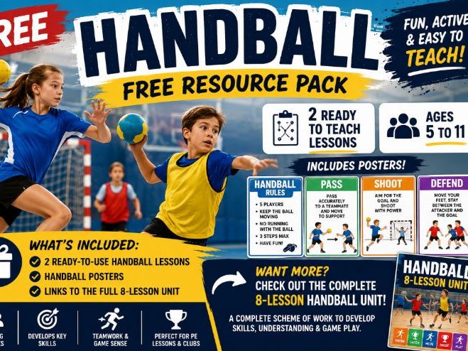 Handball Freebie 2 lesson and technique cards KS1&2