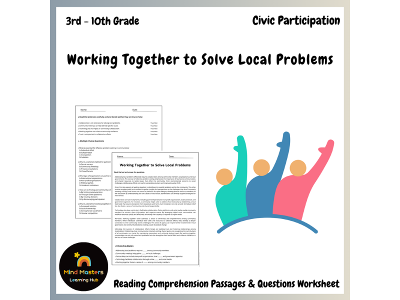 Civic Participation Reading Comprehension Passages & Questions ...