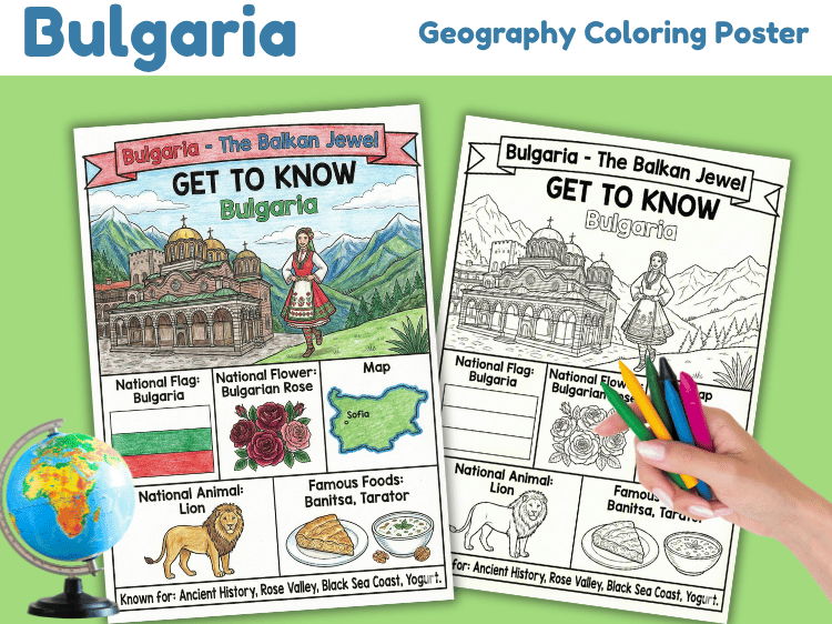 Bulgaria Geography Coloring Poster | Country Facts & Culture