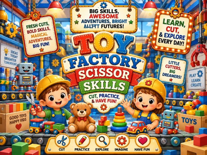 Toy Factory Scissor Skills Worksheets | Cutting Practice Fine Motor Activities | Preschool–1st Grade