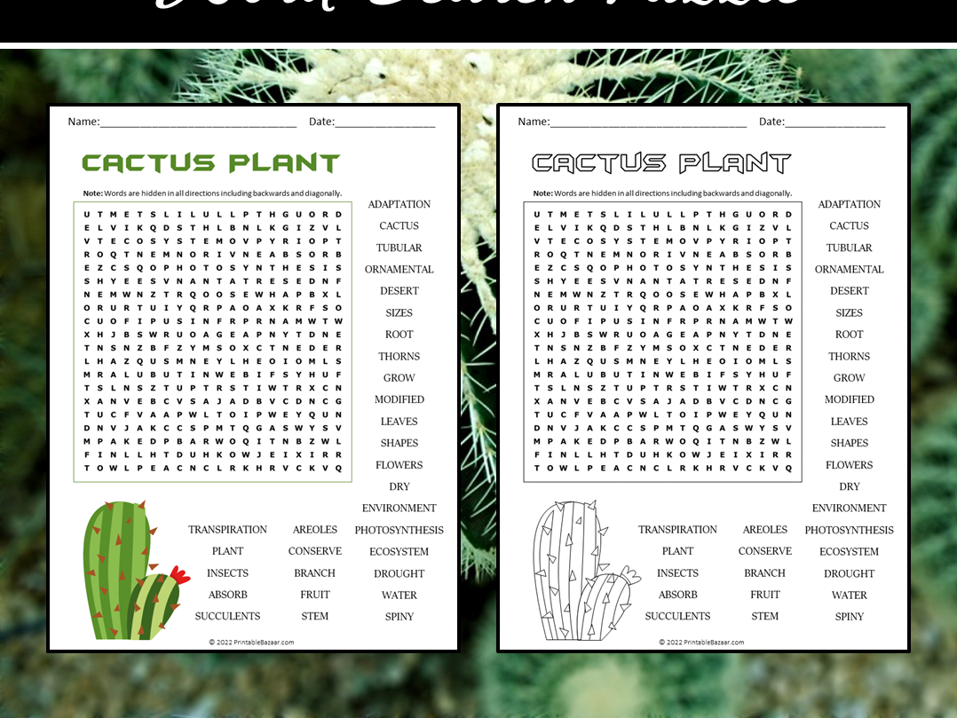 Cactus Plant Word Search Puzzle | Teaching Resources