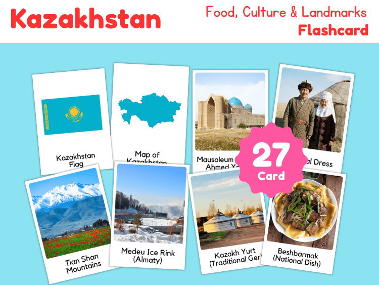 Kazakhstan Geography Flashcards | 27 Printable Country Study Cards