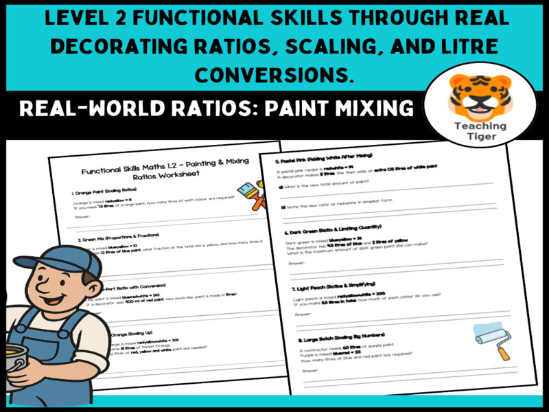 Functional Skills Maths Level 2 Ratios Worksheet | Painting & Decorating Context | With Answers