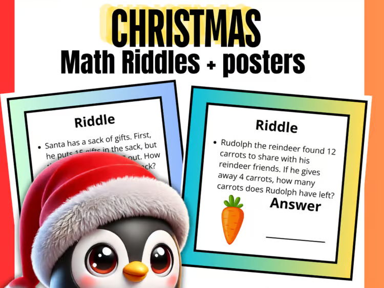 Christmas Math Riddles & Motivational Posters | Fun Addition & Subtraction