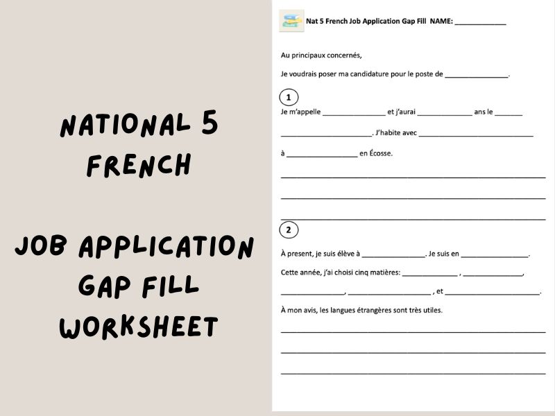 Job Application | Gap Fill Worksheet | National 5 French