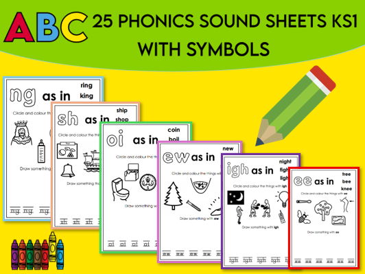 25 Phonics Sound Sheets KS1 with Symbols