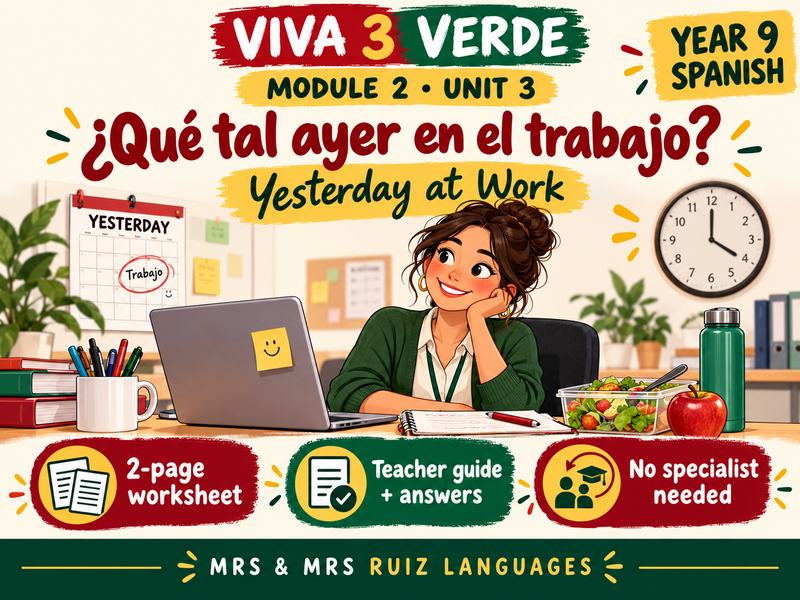 Year 9 Spanish Cover Lesson | Viva 3 Verde Module 2 Unit 3 | ¿Qué tal ayer en el trabajo?
